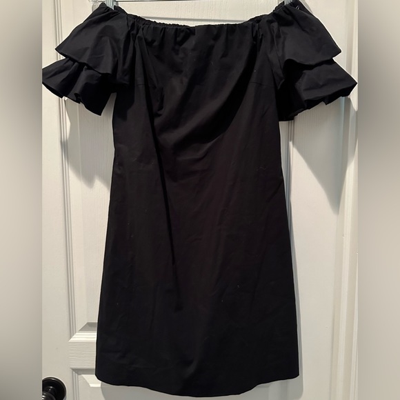 Club Monaco Arnar Off-the-Shoulder Black Cotton A-Line Mini Dress - Picture 7 of 10